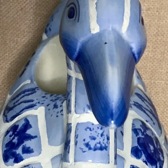 Blue White Tile Ceramic Duck Planter Candy Dish Rustic Country Cottage Farm Core - Picture 6 of 9